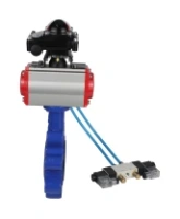 Затвор дисковый поворотный DN.ru WBV1631E-2W-Fb-H Ду100 Ру16 LUG корпус - чугун QT450, диск - нержавеющая сталь 304, уплотнение - EPDM, с пневмоприводом DN.ru PA-DA-083, пневмораспределителем 4V320-08 AC220V и БКВ APL-210N