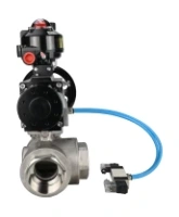 Кран шаровой DN.ru BV3232P(4pc)-SP-3WL-T-ISO-H Ду100 Ру40, стандартнопроходной, четырехсоставной, нержавеющая сталь 316, PTFE, внутренняя резьба, с пневмоприводом PA-DA-105-1, пневмораспределителем 4V320-08 AC220V, БКВ APL-510N Ex, БПВ AFC2000