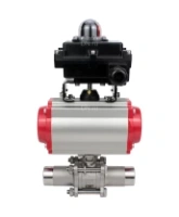 Кран шаровой DN.ru BV3232P(3pc)-FP-W-ISO-H LONG Ду32 Ру40 полнопроходной, корпус - нержавеющая сталь 316, уплотнение - PTFE, под приварку, с пневмоприводом DN.ru PA-DA-052 и БКВ APL-410N EX