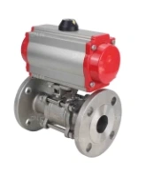 Кран шаровой DN.ru BV3131P(3pc)-FP-F-ISO-H Ду15 Ру40, трехсоставной полнопроходной фланцевый, нержавеющая сталь SS304, уплотнение - PTFE, с пневмоприводом PA-SA-065 с возвратными пружинами, с пневмораспределителем 4M310-08 AC220V