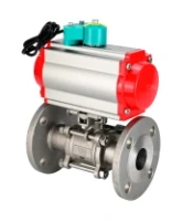 Кран шаровой DN.ru BV3131P(3pc)-FP-F-ISO-H Ду100 Ру16 полнопроходной трехсоставной, фланцевый, нержавеющая сталь 304, уплотнение - PTFE, 22х22, F10, WDVF, с пневмоприводом DN.ru PA-DA-105 двойного действия и магнитным переключателем ALS200D