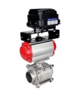 Кран шаровой DN.ru BV3232P(3pc)-FP-W-ISO-H WDVF Ду15 Ру63 полнопроходной, трехсоставной, корпус - нержавеющая сталь 316, уплотнение - PTFE, под приварку, с пневмоприводом PA-SA-065, электропн. поворотным позиционером YT-1000RSN с обратной связью
