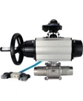 Кран шаровой DN.ru BV3232P(3pc)-FP-W-ISO-H LONG Ду80 Ру25, полнопроходной, трехсоставной, нержавеющая сталь 316, уплотнение - PTFE, под приварку, с пневмоприводом PA-DA-105-1, с пневмораспределителем 4V320-08 AC220V, БКВ APL-210N