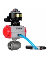 Кран шаровой DN.ru 2 1/2″ Ду65 Ру40 внутренняя резьба, полнопроходной, корпус - нержавеющая сталь SS316, уплотнение - PTFE, с пн.приводом DN.ru PA-SA-105 пн.распределителем 4V320-08 AC220V БКВ APL-510N-EX (BV3232P(2pc)-FP-T-ISO-H)