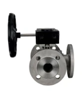 Кран шаровой DN.ru Ду80 Ру16 полнопроходной трехходовой, нержавеющая сталь SS316, фланцевый, уплотнение - PTFE, с редуктором DN.ru HAM RQN3-540Z-T36 (BV3232P(4pc)-FP-3WL-F-ISO-H)