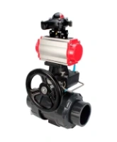 Кран шаровой DN.ru BV4242E-FP-GRM-ISO Дн50 Ру10 полнопроходной, корпус - НПВХ, шар - НПВХ, уплотнение - EPDM, с пневмоприводом PA-DA-052, пневмораспределителем 4V320-10 AC220V, ручным дублером MON1-250-T26-ISO и БКВ APL-210N