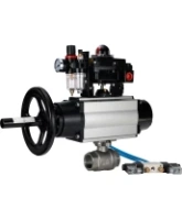 Кран шаровой DN.ru BV3232P(2pc)-FP-T-ISO-H Ду80 Ру40, полнопроходной, внутренняя резьба, нержавеющая сталь SS316, PTFE, с пневмоприводом PA-DA-105-1 двойного действия, с пневмораспределителем 4V320-08 AC220V, с БКВ APL-410N EX, с БПВ AFC2000