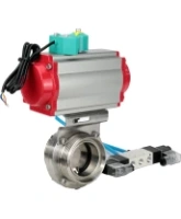 Затвор дисковый поворотный DN.ru WBV3131S-2W-T-H Ду40 Ру10 резьбовой, пищевая нержавеющая сталь 304, уплотнение - Silicon, с пневмоприводом PA-DA-052, пневмораспределителем 4V320-08 AC220V и магнитным переключателем ALS200D