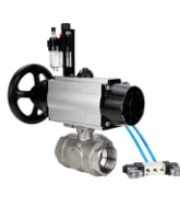 Кран шаровой DN.ru BV3232P(4pc)-SP-3WL-T-ISO-H WDVF Ду65 Ру40 стандартнопроходной, 3-ходовой L-тип, внутренняя резьба, нержавеющая сталь AISI 316, PTFE, с пневмоприводом PA-DA-105-1, пневмораспределителем 4V320-08 AC220V и БПВ AFC2000