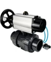 Кран шаровой DN.ru BV4242E-FP-GRM-ISO Дн50 Ру10 полнопроходной, корпус - НПВХ, шар - НПВХ, уплотнение - EPDM, с пневмоприводом PA-DA-105-1 и пневмораспределителем 4V320-08 AC220V