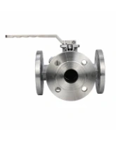 Кран шаровой DN.ru BV3232P(2pc)-FP-3WL-F-ISO-H Ду20 Ру16 HYMT, трехходовой L-тип, полнопроходной, фланцевый, материал корпуса - нержавеющая сталь SS316, с ISO фланцем и рукояткой