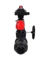 Кран шаровой DN.ru BV4242E-FP-GRM-ISO Дн50 Ру10 полнопроходной, корпус - НПВХ, шар - НПВХ, уплотнение - EPDM, с пневмоприводом PA-DA-052, ручным дублером MON1-250-T26-ISO и БКВ APL-410N EX