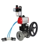 Кран шаровой DN.ru BV3131P(3pc)-FP-F-ISO-H Ду15 Ру40, фланцевый, полнопроходной, трехсоставной, нержавеющая сталь SS304, PTFE, с пневмоприводом PA-DA-052, с пневмораспределителем 4V320-10 AC220V, ручным дублером MON1-250-T26-ISO, БПВ AFC2000