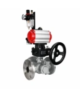 Кран шаровой DN.ru BV3232P(2pc)-FP-3WL-F-ISO-H Ду20 Ру16 HYMT, трехходовой L-тип, полнопроходной, фланцевый, корпус - нержав.сталь SS316, с пневмоприводом PA-DA-052, пневмораспределителем 4M310-08 24В NAMUR, ручным дублером MON1-250-T26-ISO и БПВ AFC2000