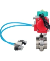 Затвор дисковый поворотный DN.ru WBV3131S-2W-T-H Ду40 Ру10 резьбовой, пищевая нержавеющая сталь 304, уплотнение - Silicon, с пневмоприводом PA-DA-052, пневмораспределителем 4V320-08 AC220V и магнитным переключателем ALS200D
