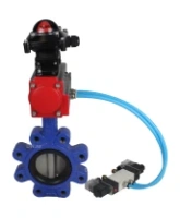 Затвор дисковый поворотный DN.ru WBV1631E-2W-Fb-H Ду100 Ру16 LUG корпус - чугун QT450, диск - нержавеющая сталь 304, уплотнение - EPDM, с пневмоприводом DN.ru PA-DA-083, пневмораспределителем 4V320-08 AC220V и БКВ APL-210N