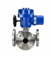 Кран шаровой DN.ru BV3232P(2pc)-FP-3WL-F-ISO-H Ду20 Ру16 HYMT, трехходовой L-тип, полнопроходной, фланцевый, корпус - нержавеющая сталь SS316, с электроприводом QT-N-005M-O2-220VAC-У1 с моментной муфтой и штурвалом