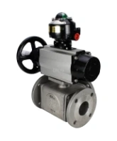 Кран шаровой DN.ru BV3232P(4pc)-FP-3WL-F Ду100 Ру16 полнопроходной трехходовой, фланцевый, корпус - нержавеющая сталь SS316, с пневмоприводом DN.ru PA-DA-105-1 двойного действия, пневмораспределителем 4M310-08 AC220V и БКВ APL-510N EX