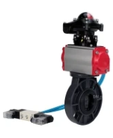 Затвор дисковый поворотный DN.ru WBV4242E-2W-Fb-ISO Дн80 Ру10 межфланцевый, корпус - НПВХ, диск - НПВХ, уплотнение - EPDM, с пневмоприводом PA-SA-083, пневмораспределителем 4V320-08 AC220V и БКВ APL-210N