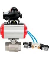 Кран шаровой DN.ru BV3232P(2pc)-FP-T-ISO-H Ду100 Ру40 полнопроходной, внутренняя резьба, нержавеющая сталь 316, уплотнение - PTFE, с пневмоприводом PA-SA-130, пневмораспределителем 4V320-08 AC220V, БКВ APL-210N