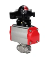 Кран шаровой DN.ru BV3232P(4pc)-SP-3WL-T-ISO-H Ду20 Ру63 стандартнопроходной трехходовой L-тип, нерж. сталь SS316, внутренняя резьба, уплотнение - PTFE, пн.приводом PA-DA-052, пн.распределителем 4M310-08 AC220V и БКВ APL-210N