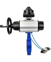 Затвор дисковый поворотный DN.ru WBV1616E-2W-Fb-H Ду125 Ру16 LUG корпус - чугун QT450, диск - чугун QT450, уплотнение - EPDM, с пневмоприводом DN.ru PA-DA-105-1, пневмораспределителем 4V320-08 AC220V и БКВ APL-510N EX