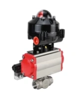 Кран шаровой DN.ru BV3232P(4pc)-SP-3WL-T-ISO-H 1/2″ Ду15 Ру63 стандартнопроходной трехходовой L-тип, нержавеющая сталь SS316, внутренняя резьба, уплотнение - PTFE, с пн.приводом DN.ru PA-DA-052 пн.распределителем 4M310-08 AC220V и БКВ APL-510N-EX