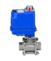Кран шаровой DN.ru BV3232P(3pc)-FP-W-ISO-H WDVF Ду25 Ру63 полнопроходной, трехсоставной, корпус - нержавеющая сталь 316, уплотнение - PTFE, под приварку, с 1/4-оборотным электроприводом DN.ru QT-N-003EM-O1-12VDC-У1 blue