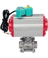 Кран шаровой DN.ru BV3232P(3pc)-FP-W-ISO-H Ду25 Ру63 полнопроходной, корпус - нержавеющая сталь 316, уплотнение - PTFE, под приварку, с пневмоприводом PA-DA-052, пневмораспределителем 4M310-08 AC220V и магнитным переключателем ALS200D