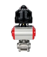 Кран шаровой DN.ru BV3232P(3pc)-FP-W-ISO-H Ду25 Ру63 полнопроходной двухходовой, нержавеющая сталь SS316, под приварку, уплотнение - PTFE, с пн.приводом DN.ru PA-DA-052 пн.распределителем 4M310-08 AC220V и БКВ APL-510N-EX