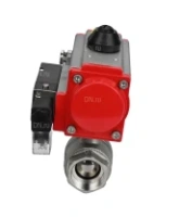 Кран шаровой DN.ru BV3232P(2pc)-FP-T-ISO-H Ду100 Ру40 полнопроходной, внутренняя резьба, нержавеющая сталь 316, уплотнение - PTFE, с пневмоприводом PA-SA-130, пневмораспределителем 4M310-08 AC220V
