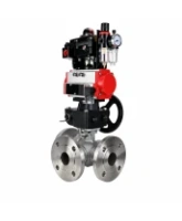 Кран шаровой DN.ru BV3232P(2pc)-FP-3WL-F-ISO-H Ду20 Ру16 HYMT, трехходовой L-тип, полнопроходной, фланцевый, корпус - нерж.сталь SS316, с пн.приводом PA-DA-052, пн.распредел 4M310-08 24В NAMUR, ручн.дублером MON1-250-T26-ISO, БКВ APL-410N EX и БПВ AFC2000