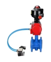 Затвор дисковый поворотный DN.ru WBV1313E-2W-F-H Ду100 Ру16 фланцевый, корпус - чугун GGG40, диск - чугун GGG40, уплотнение - EPDM, с пневмоприводом DN.ru PA-DA-105, пневмораспределителем DN.ru 4V320-08 AC220V и БКВ DN.ru APL-510N EX