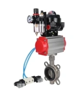 Затвор дисковый поворотный DN.ru WBV3131N-2W-Fb-H Ду65 Ру16, корпус - нержавеющая сталь 304, диск - нержавеющая сталь 304, уплотнение - NBR, с пневмоприводом DN.ru DN.ru PA-SA-105, пневмораспределителем 4V320-08 AC220V, БКВ APL-510N EX и БПВ AFC2000