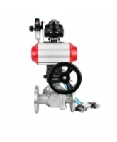 Кран шаровой DN.ru BV3232P(2pc)-FP-3WL-F-ISO-H Ду20 Ру16 HYMT, трехходовой L-тип, полнопроходной, фланцевый, нерж.сталь SS316, с пн.приводом PA-DA-052, пн.распредел 4V320-08 AC220V, ручн.дублером MON1-250-T26-ISO, БКВ APL-510N EX и БПВ AFC2000