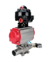Кран шаровой DN.ru BV3232P(3pc)-FP-W-ISO-H LONG Ду32 Ру40 полнопроходной, корпус - нержавеющая сталь 316, уплотнение - PTFE, под приварку, с пневмоприводом DN.ru PA-SA-083, пневмораспределителем 4V320-08 AC220V и БКВ APL-510N EX