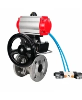 Кран шаровой DN.ru BV3232P(2pc)-FP-F-ISO-H WDVF Ду65 Ру16 полнопроходной, фланцевый, корпус - нержавеющая сталь 316, уплотнение - PTFE, с пневмоприводом PA-DA-083, пневмораспределителем 4V320-08 AC220V и ручным дублером MON2-450-T28-ISO