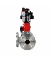Кран шаровой DN.ru BV3232P(2pc)-FP-3WL-F-ISO-H Ду80 Ру16 HYMT трехходовой L-тип, полнопроходной, фланцевый, корпус - нержавеющая сталь AISI316, с пневмоприводом PA-SA-130, пневмораспределителем 4M320-08 AC220V, БКВ APL-410N EX и БПВ AFC2000