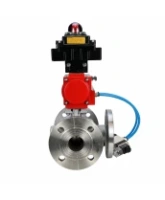 Кран шаровой DN.ru BV3232P(2pc)-FP-3WL-F-ISO-H Ду80 Ру16 HYMT, трехходовой L-тип, полнопроходной, фланцевый, корпус - нержавеющая сталь SS316, с пневмоприводом PA-SA-130, пневмораспределителем 4V320-08 AC220V и БКВ APL-410N EX