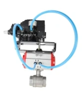 Кран шаровой DN.ru BV3232P(2pc)-FP-T-ISO-H Ду100 Ру40, полнопроходной вн. резьба, нержавеющая сталь SS316, уплотнение - PTFE, с пневмоприводом PA-DA-105 двойного действия и с электропневматическим поворотным позиционером YT-1000RSN без обратной связи