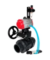 Кран шаровой DN.ru BV4242E-FP-GRM-ISO Дн50 Ру10 полнопроходной, корпус - НПВХ, шар - НПВХ, уплотнение - EPDM, с пневмоприводом PA-DA-052, пневмораспределителем 4V320-10 AC220V, ручным дублером MON1-250-T26-ISO и БПВ AFC2000