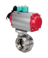 Затвор дисковый поворотный DN.ru WBV3131S-2W-T-H Ду40 Ру10 резьбовой, пищевая нержавеющая сталь 304, уплотнение - Silicon, с пневмоприводом PA-DA-052, пневмораспределителем 4M310-08 AC220V и магнитным переключателем ALS200D
