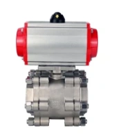 Кран шаровой DN.ru BV3232P(3pc)-FP-SW-ISO-H Ду65 Ру63 полнопроходной, корпус - нержавеющая сталь SS316, под приварку, с пневмоприводом PA-SA-130 с возвратными пружинами