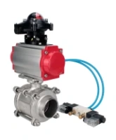 Кран шаровой DN.ru BV3232P(3pc)-FP-W-ISO-H WDVF Ду15 Ру63 полнопроходной, трехсоставной, корпус - нержавеющая сталь 316, уплотнение - PTFE, под приварку, с пневмоприводом PA-SA-065, пневмораспределителем 4V320-08 AC220V, БКВ APL-210N