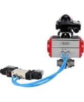 Кран шаровой DN.ru BV3232P(4pc)-SP-3WL-T-ISO-H Ду15 Ру63, стандартнопроходной, четырехсоставной, корпус - нержавеющая сталь 316, уплотнение - PTFE, внутренняя резьба, с пневмоприводом PA-DA-052, пневмораспределителем 4V320-08 AC220V, БКВ APL-210N