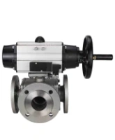 Кран шаровой DN.ru BV3232P(4pc)-FP-3WL-F Ду100 Ру16 полнопроходной трехходовой, фланцевый, корпус - нержавеющая сталь SS316, с пневмоприводом DN.ru PA-DA-105-1 двойного действия и пневмораспределителем 4M310-08 AC220V