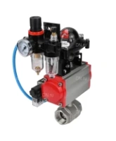 Кран шаровой DN.ru BV3232P(2pc)-FP-T-ISO-H Ду80 Ру40, полнопроходной внутренняя резьба, нержавеющая сталь SS316, уплотнение - PTFE, с пневмоприводом PA-SA-130 с возвратными пружинами, с пневмораспределителем 4M310-08 220В, с БКВ APL-410N EX, с БПВ AFC2000