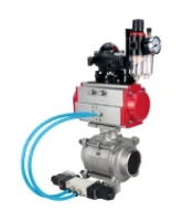 Кран шаровой DN.ru BV3232P(3pc)-FP-W-ISO-H WDVF Ду15 Ру63 полнопроходной, трехсоставной, корпус - нержавеющая сталь 316, уплотнение - PTFE, под приварку, с пневмоприводом PA-SA-065, пневмораспределителем 4V320-08 AC220V, БКВ APL-210N, БПВ AFC2000