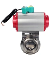 Затвор дисковый поворотный DN.ru WBV3131S-2W-T-H Ду40 Ру10 резьбовой, пищевая нержавеющая сталь 304, уплотнение - Silicon, с пневмоприводом PA-DA-052 и магнитным переключателем ALS200D