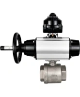 Кран шаровой DN.ru BV3232P(2pc)-FP-T-ISO-H Ду100 Ру40 полнопроходной двухходовой, нержавеющая сталь SS316, внутренняя резьба, уплотнение - PTFE, с пневмоприводом PA-DA-105-1 двойного действия, с пневмораспределителем 4M310-08 AC220V, с БКВ APL-510N EX